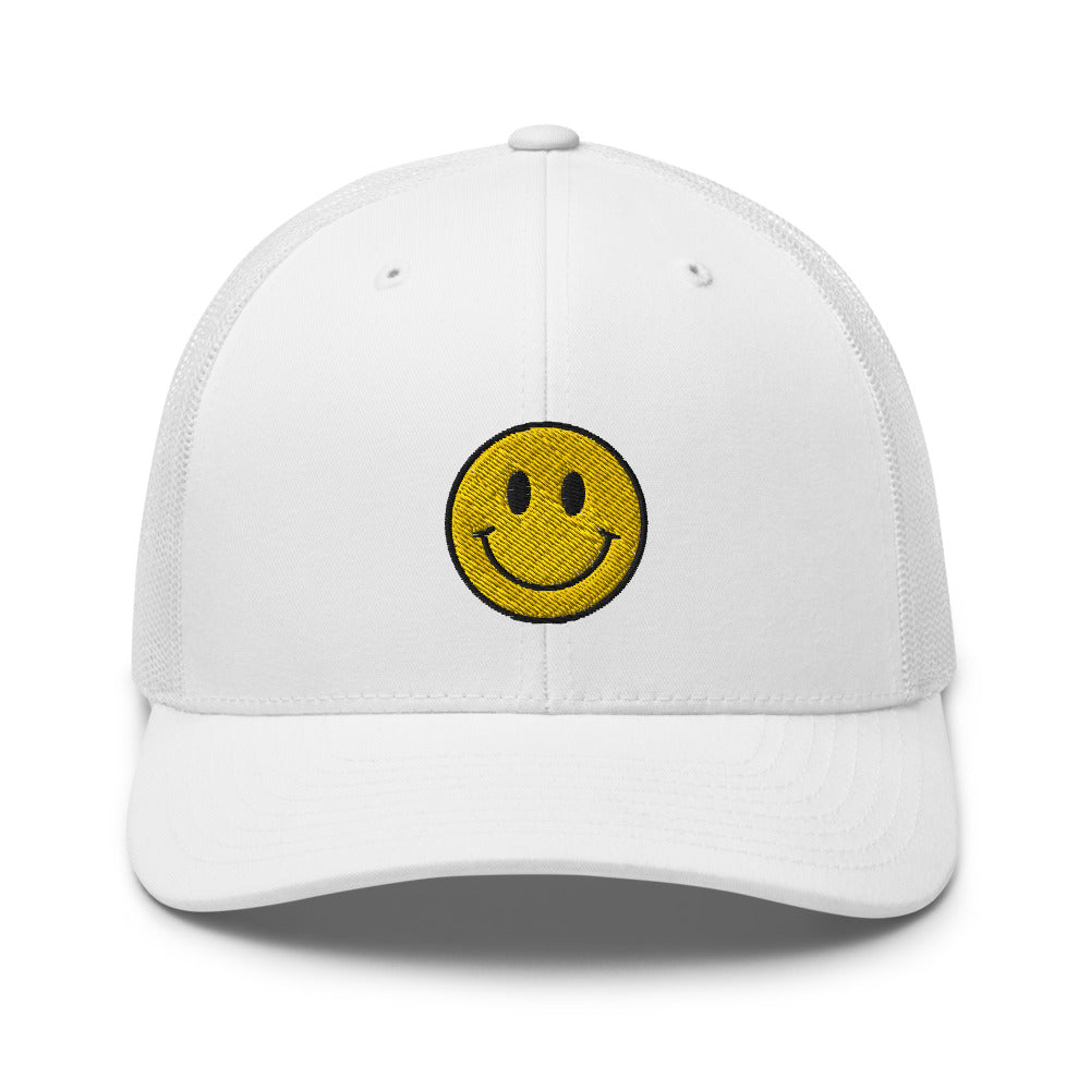Smiley Mesh Trucker Hat - White Front
