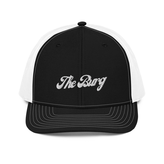 The Burg Trucker Hat - Black & White Front