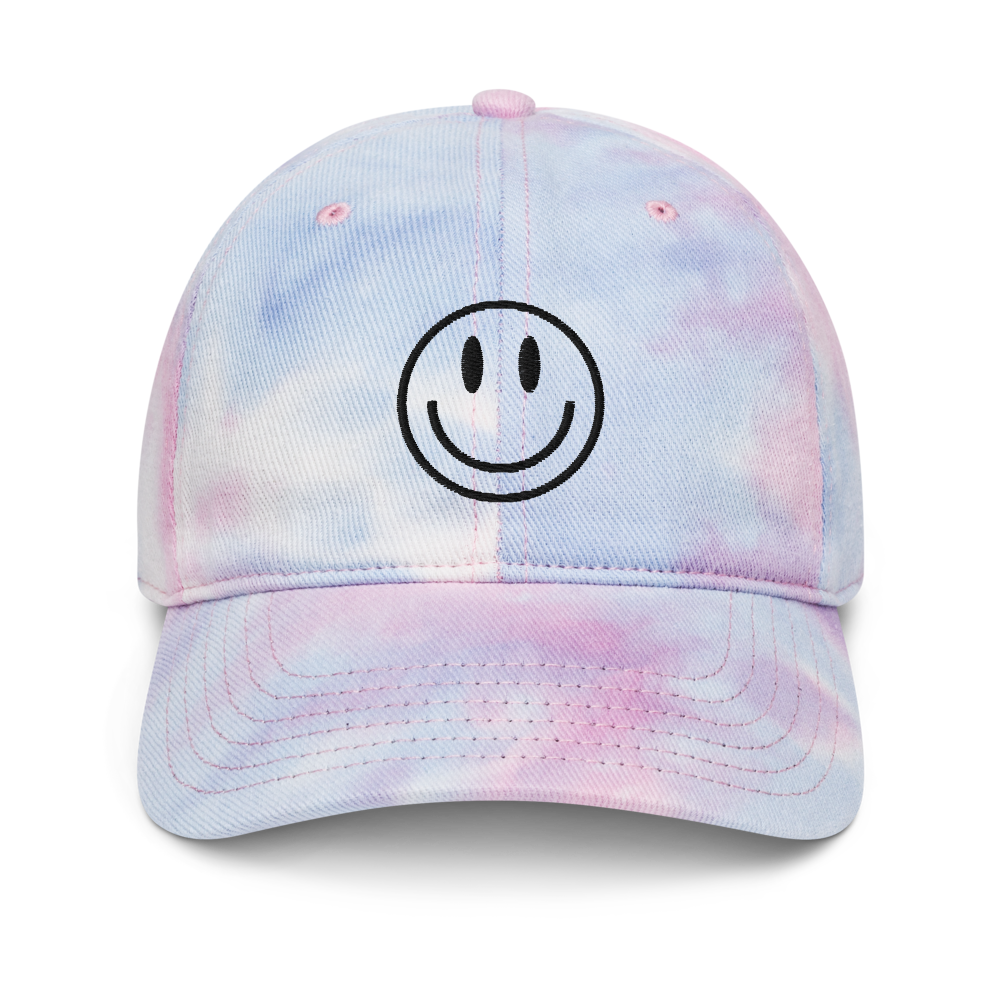 Smiley Tie Dye Hat - Light Blue Front