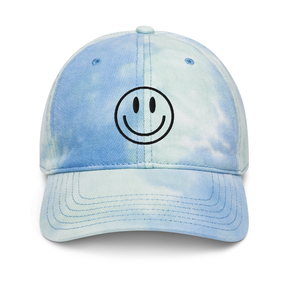 Smiley Tie Dye Hat - Light Blue Black