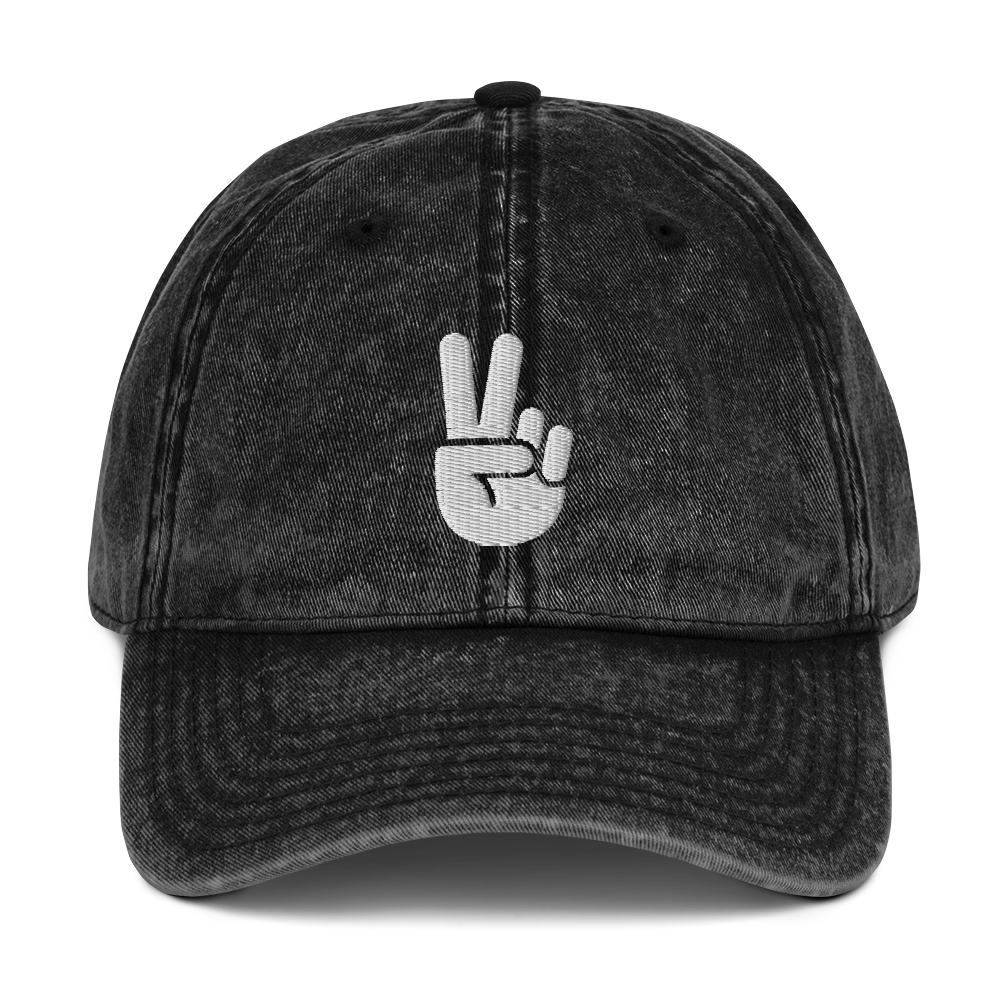 Vintage Peace Sign Hat - Black Front 