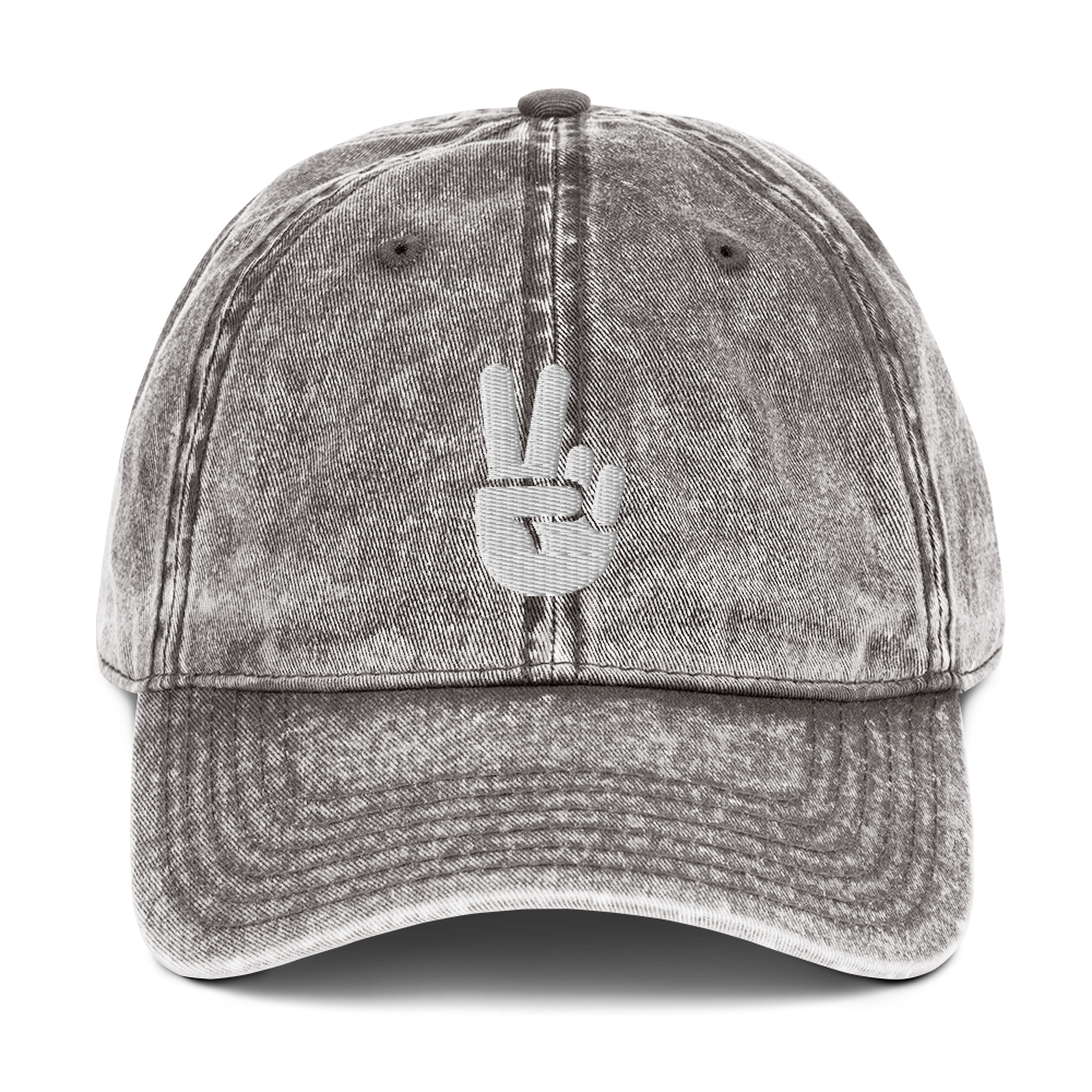 Vintage Peace Sign Hat - Grey Front