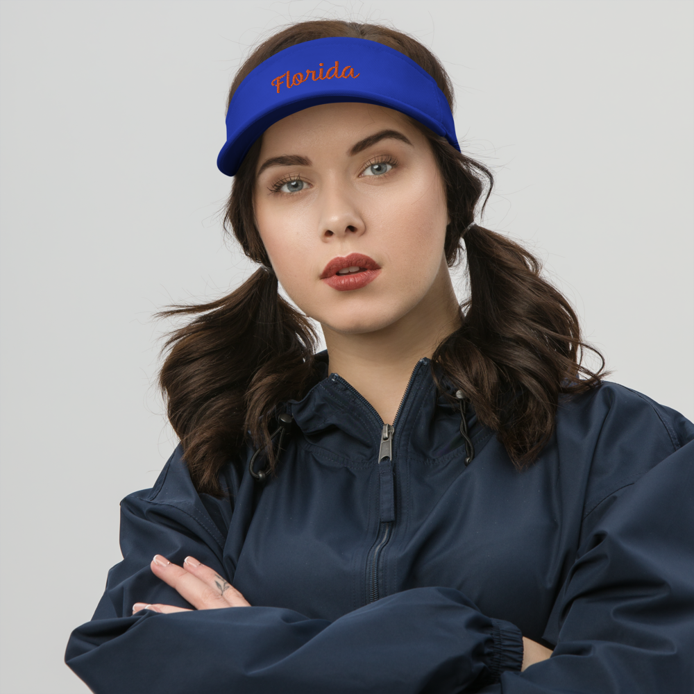 Woman wearing Florida Flexfit Sports Visor - Blue Front