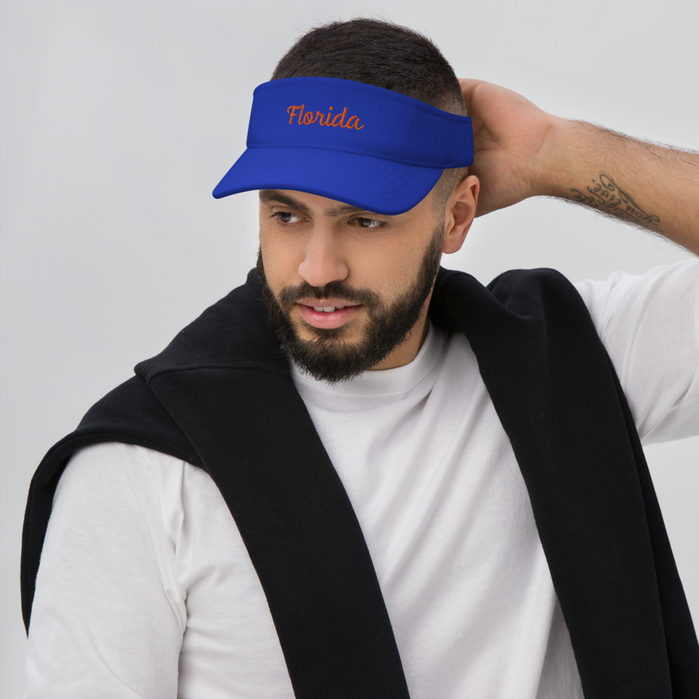 Man wearing Florida Flexfit Sports Visor - Blue Front 
